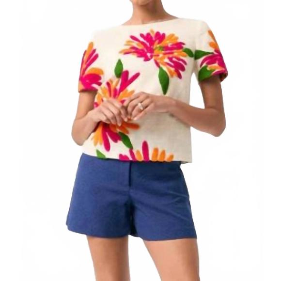 NEW TRINA TURK siona flower top in floral beige - Picture 1 of 2
